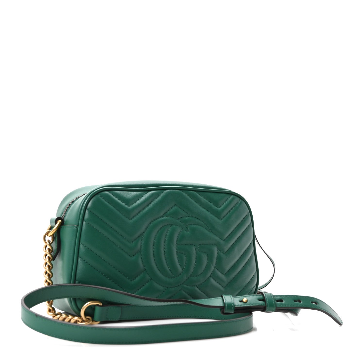 Gucci Calfskin Matelasse Small GG Marmont Chain Shoulder Bag Emerald Green 3 of 11