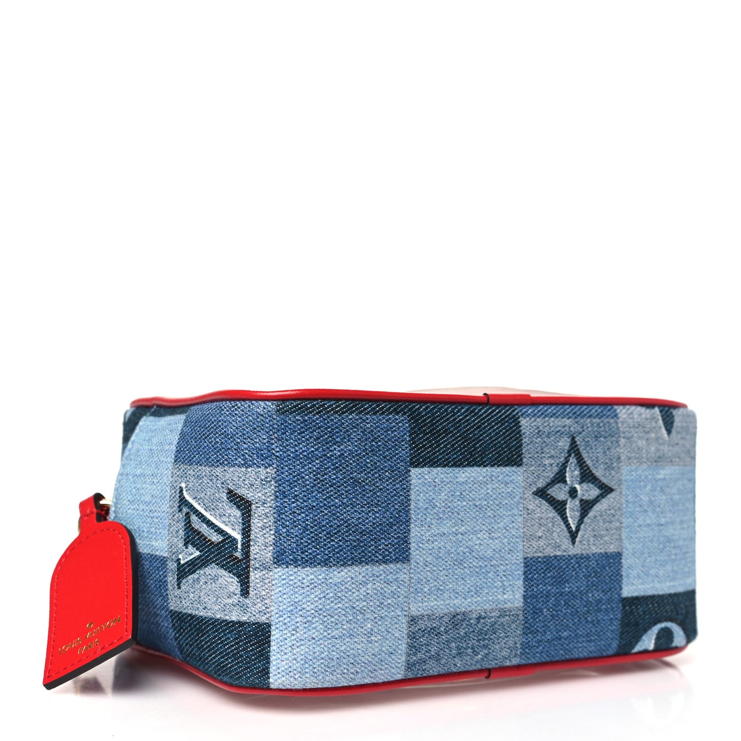 Denim Damier Monogram Patchwork PVC Beach Pouch Blue Rouge