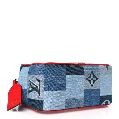 Louis Vuitton Denim Damier Monogram Patchwork PVC Beach Pouch Blue Rouge 4 of 9
