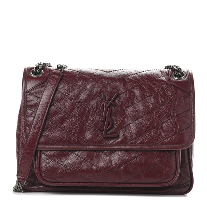 Saint Laurent Crinkled Calfskin Matelasse Monogram Medium Niki Chain Satchel Burgundy 1 of 10