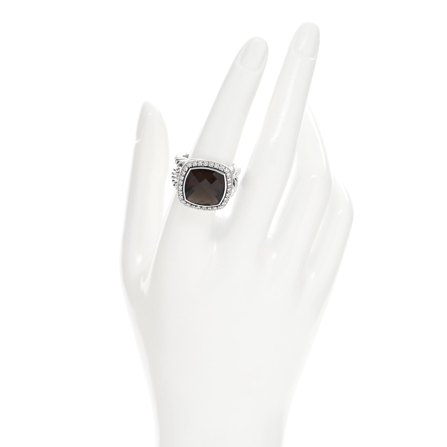 David Yurman Sterling Silver Diamond Smoky Quartz 14mm Albion Ring 55 7.25 2 of 4