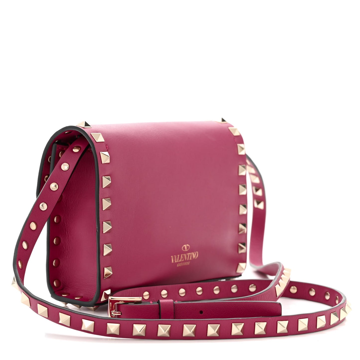 Vitello Mini Rockstud Flip Lock Crossbody Bag Deep Cyclamin