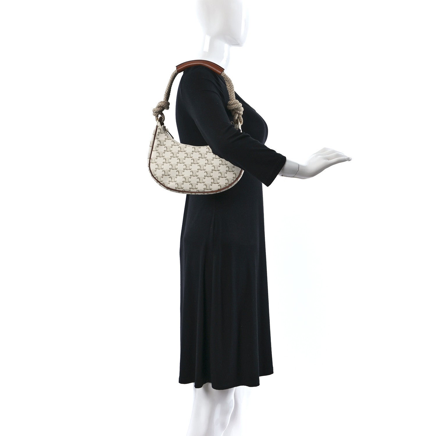 Celine Canvas Calfskin Ava Rope Triomphe Shoulder Bag White 2 of 12