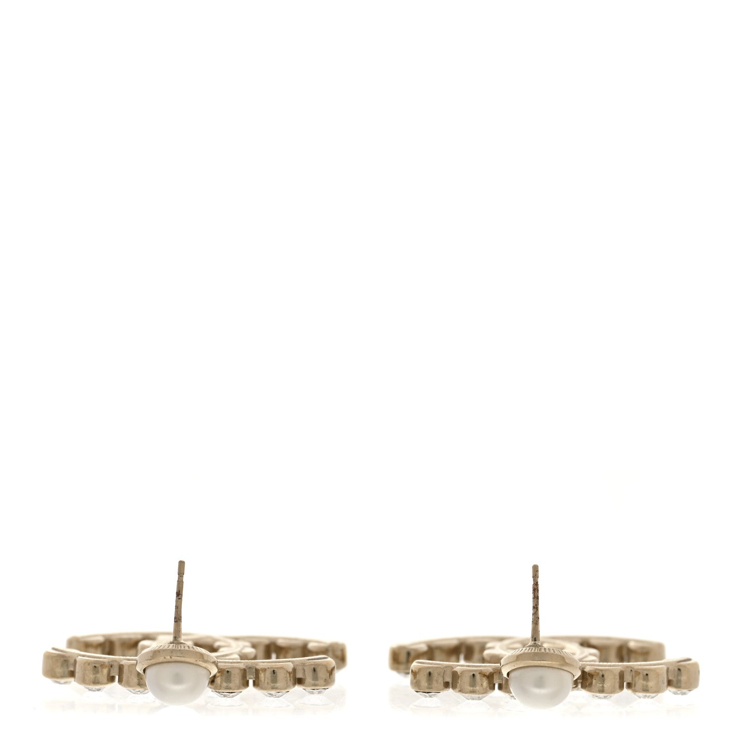 Chanel Crystal Pearl Large CC Drop Earrings Gold 3 of 5