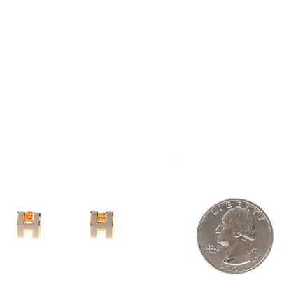Hermes Gold Lacquered Mini Pop H Earrings Marron Glace 2 of 7