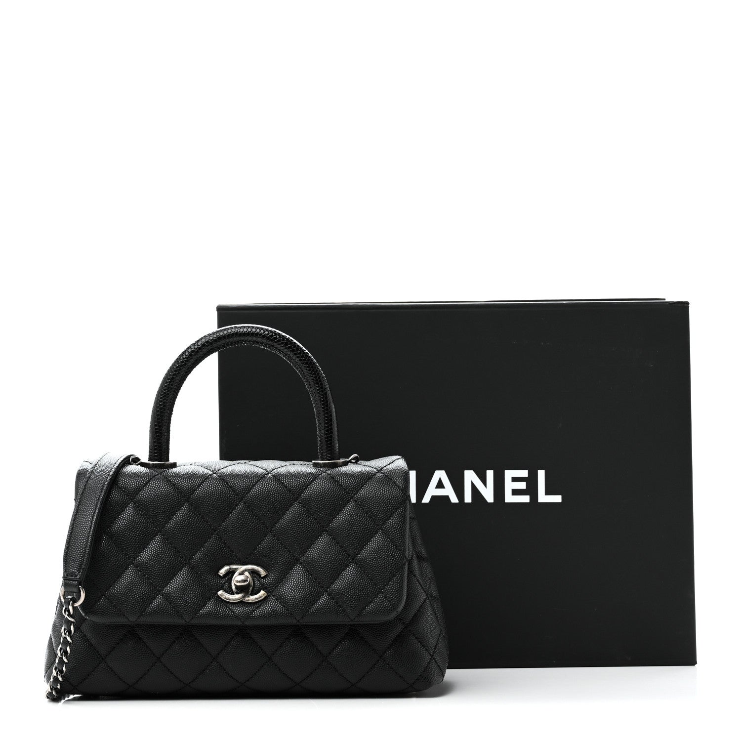 Chanel Caviar Lizard Embossed Quilted Mini Coco Handle Flap Black 11 of 11