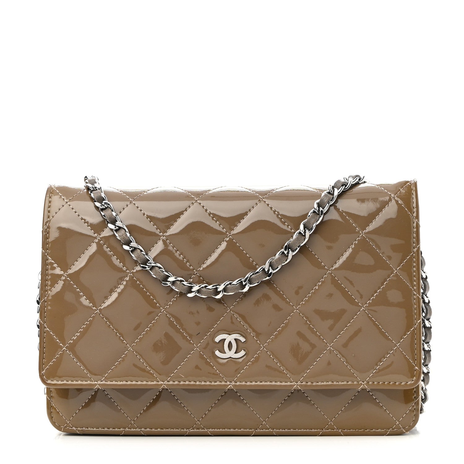 Chanel Patent Quilted Wallet On Chain WOC Brown 1 of 10