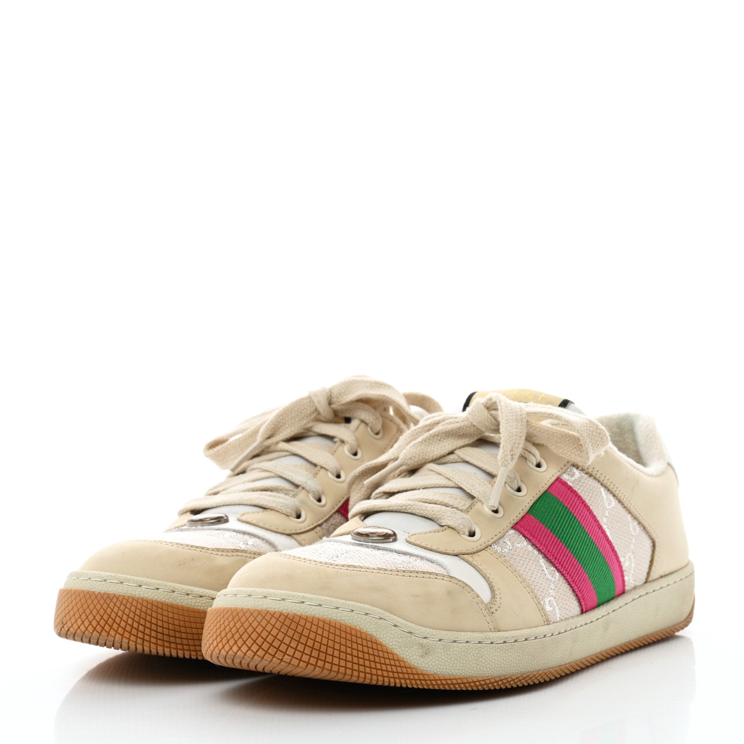 Gucci Lame GG Monogram Nubuck Web Screener Sneakers 41 Gardenia Silver Dusty Milk White 3 of 7