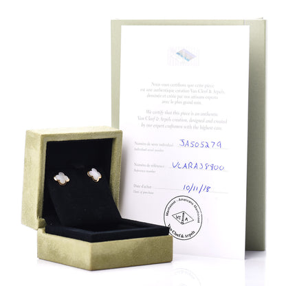 Van Cleef & Arpels 18K Yellow Gold Mother of Pearl Pure Alhambra Earrings 5 of 5