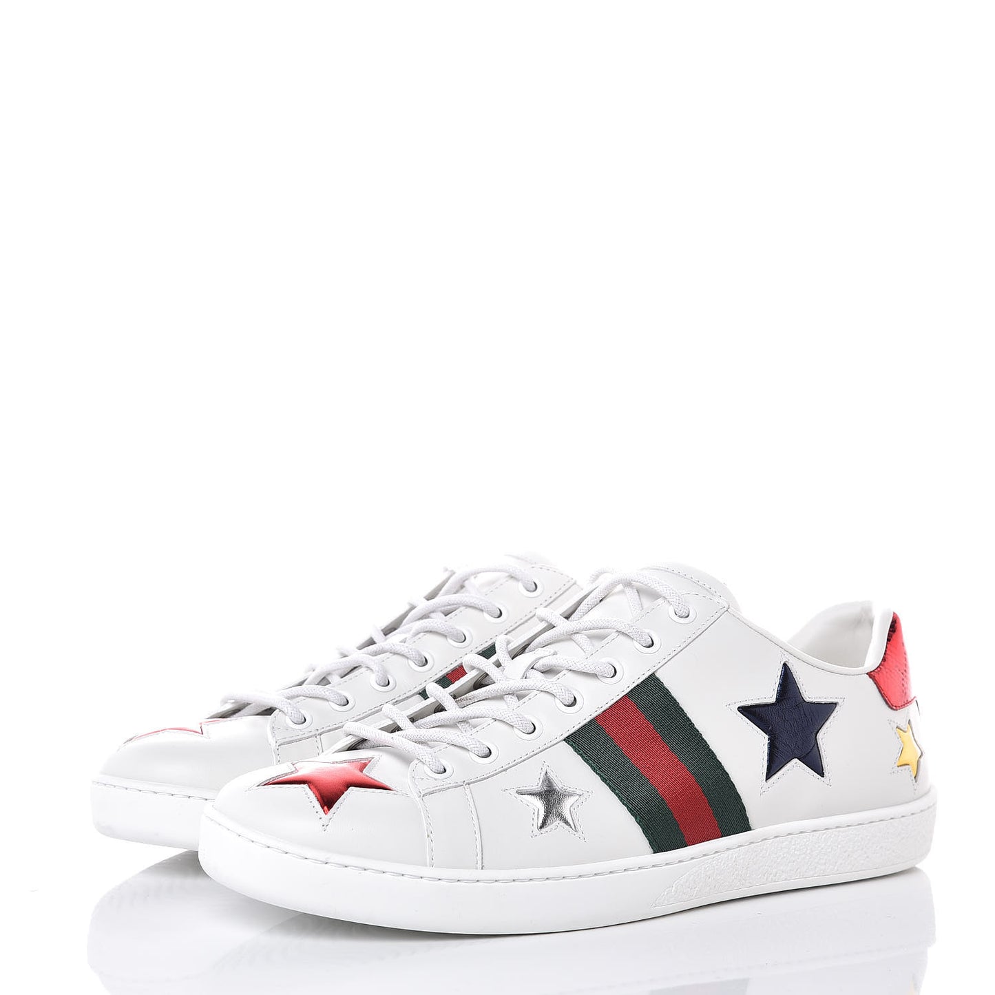 Calfskin Ayers Web Star Embroidered Womens Ace Sneakers 40 White Multi