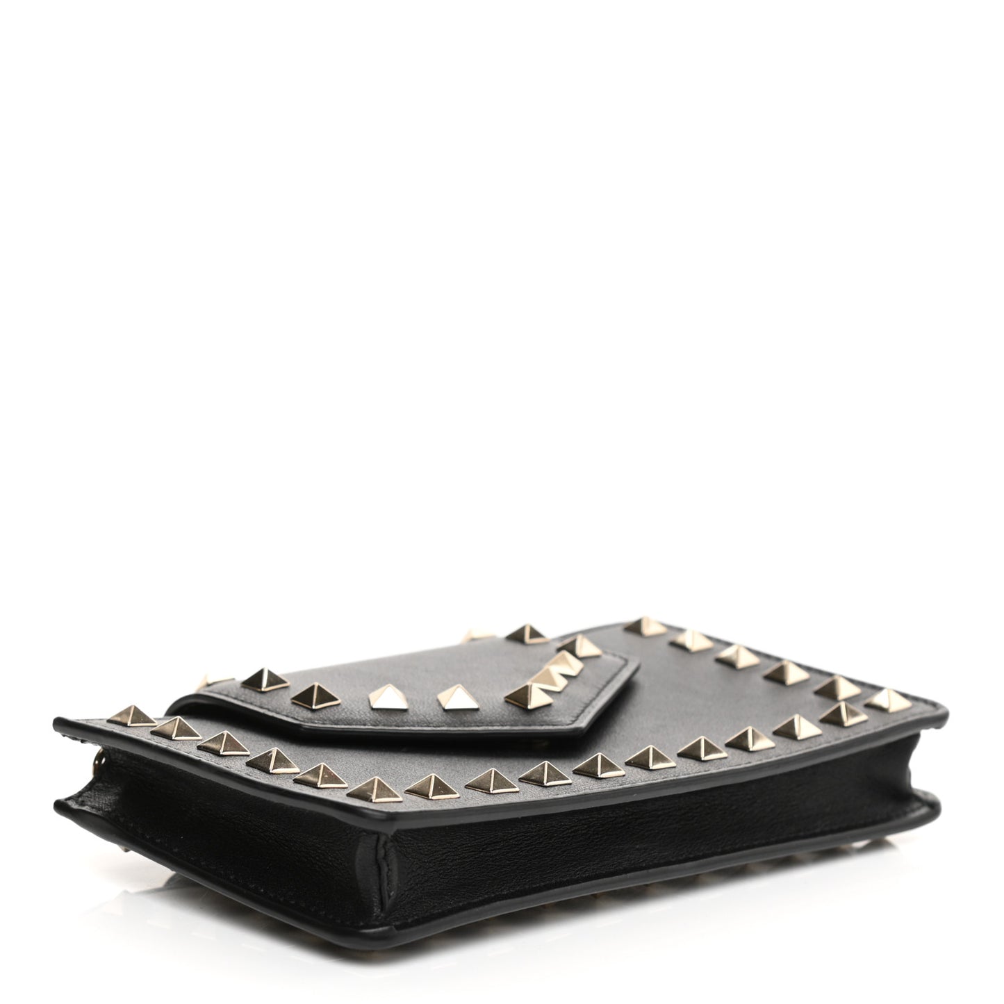 Calfskin Rockstud Phone Case With Chain Black