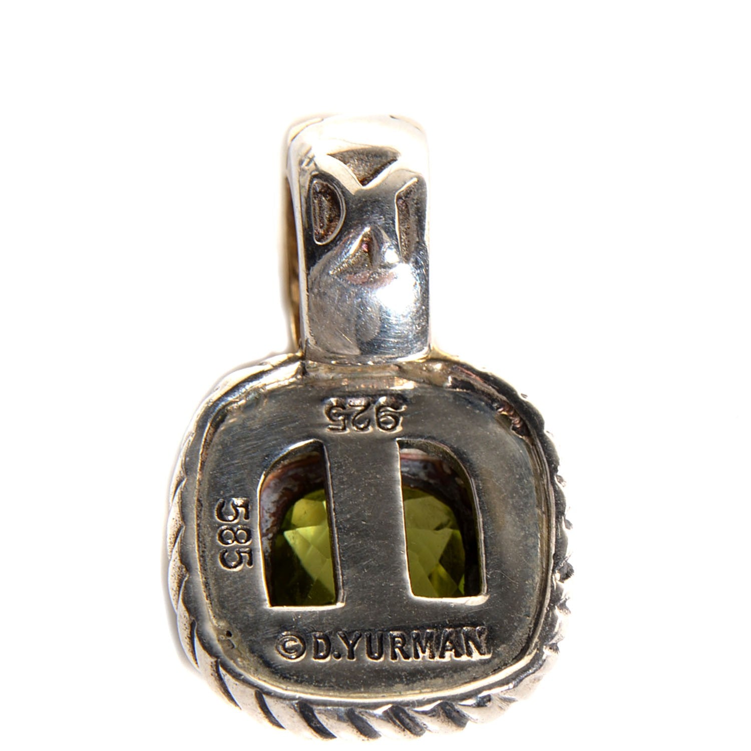 David Yurman Sterling Silver 14K Yellow Gold Peridot 7mm Albion Enhancer Pendant 3 of 4