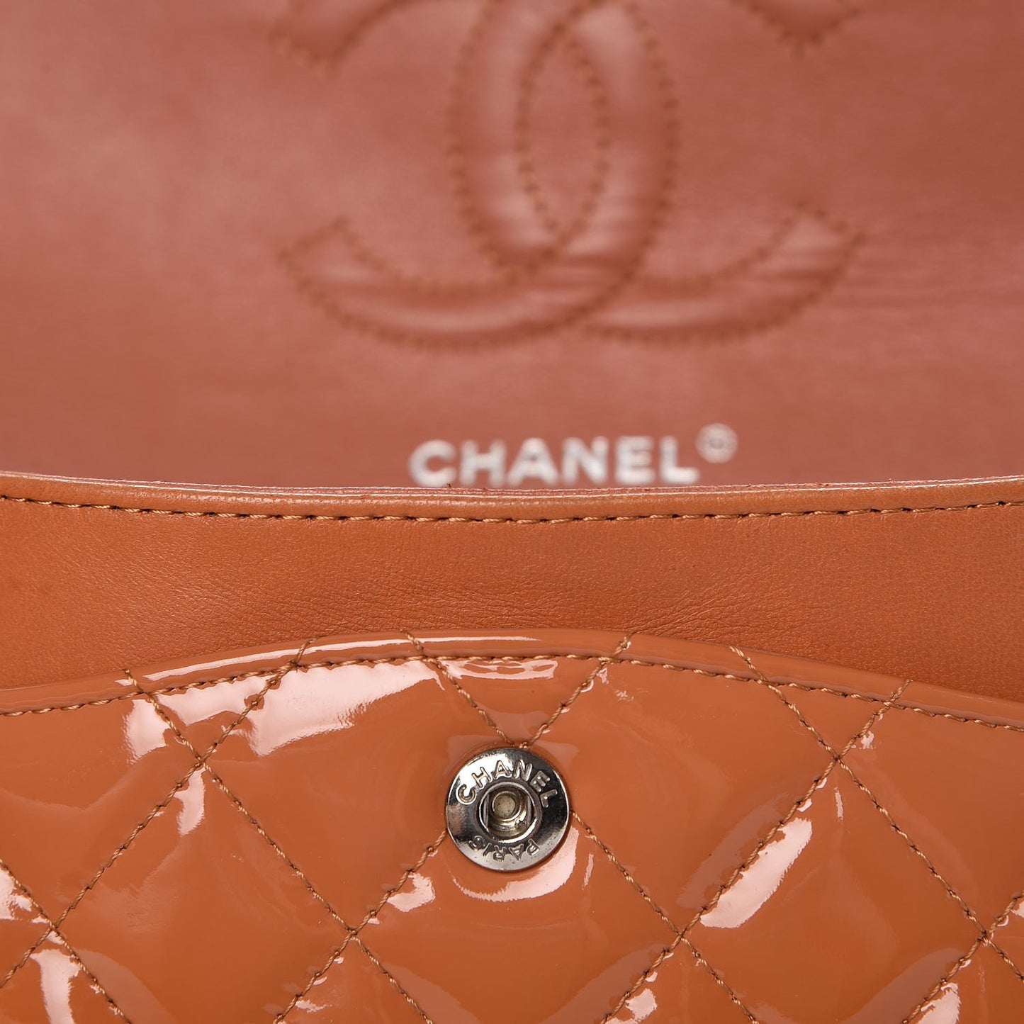 Patent Quilted Medium Double Flap Orange