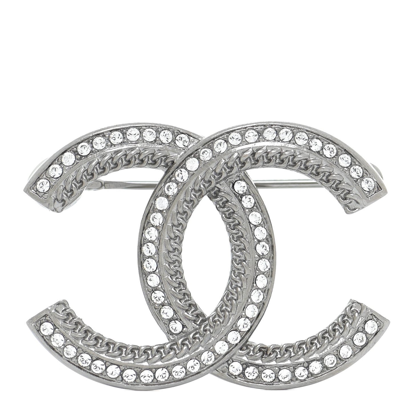 Crystal Chain CC Brooch Silver