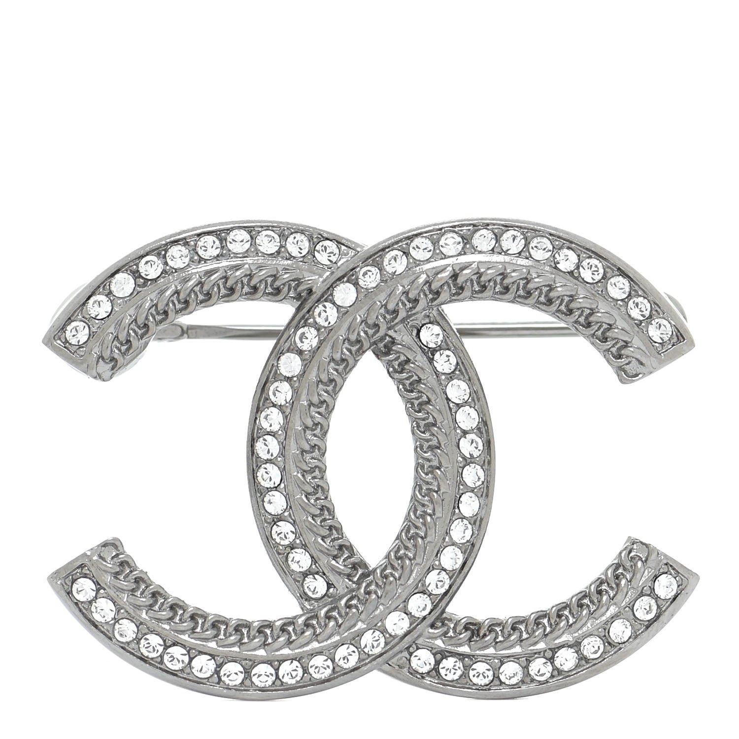 Chanel Crystal Chain CC Brooch Silver 1 of 5