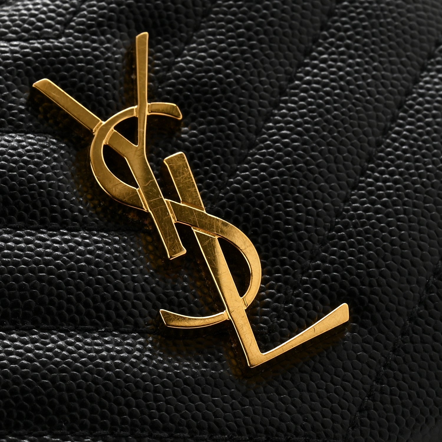 Saint Laurent Grain De Poudre Matelasse Chevron Monogram Compact Zip Around Wallet Black 9 of 11