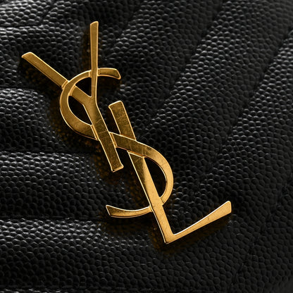 Saint Laurent Grain De Poudre Matelasse Chevron Monogram Compact Zip Around Wallet Black 9 of 11