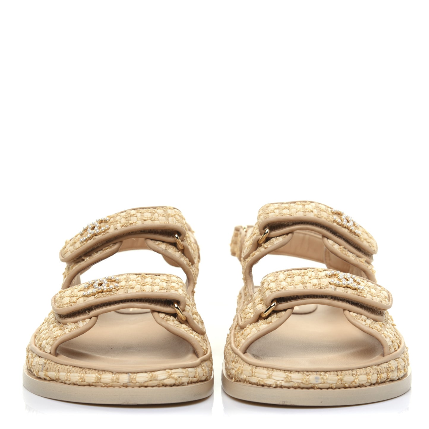 Braided Fabric Velcro Dad Sandals 39 Beige