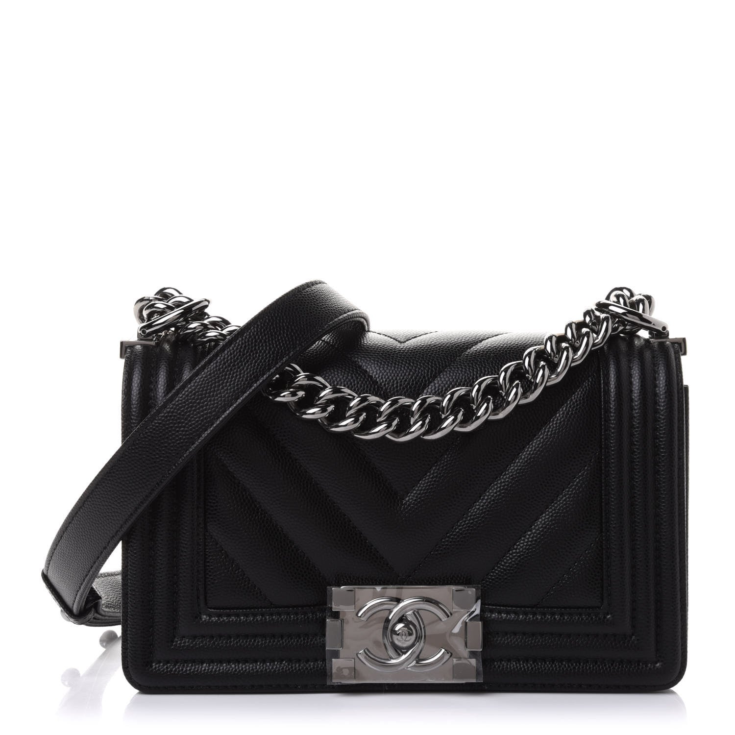 Chanel Caviar Chevron Quilted Small Boy Flap Black 1 of 11