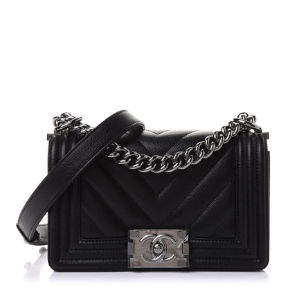 Chanel Caviar Chevron Quilted Small Boy Flap Black 1 of 11