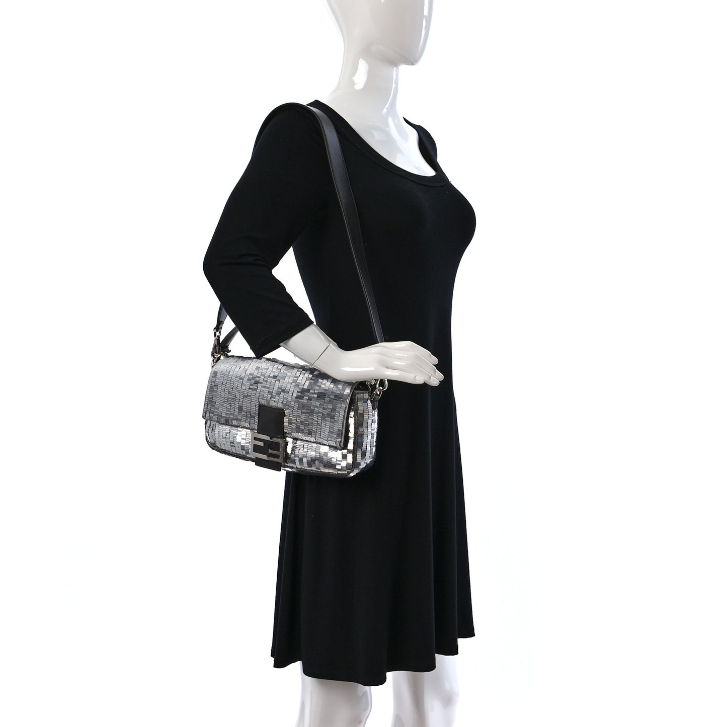 Sequin Paillettes Capretto Lucido Baguette Argento Moro
