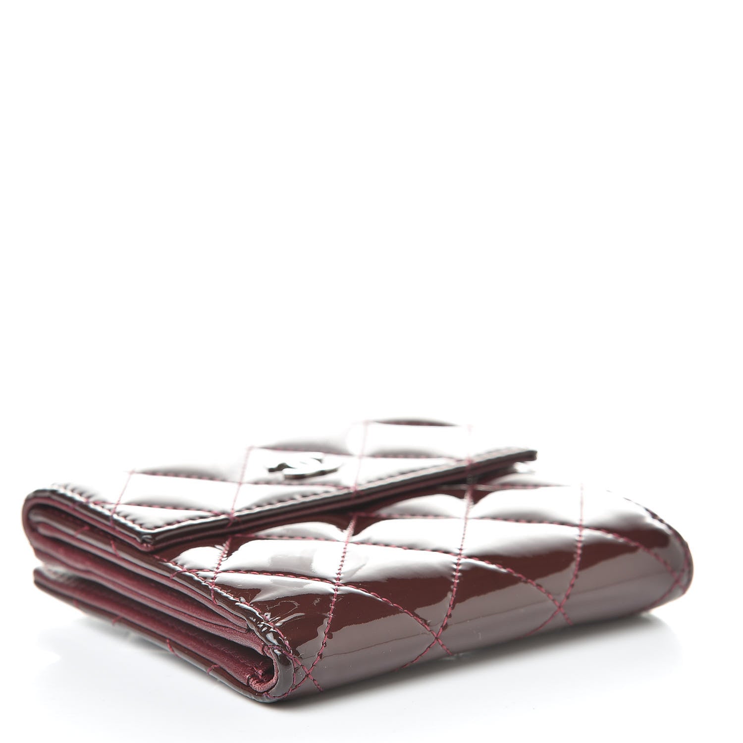 Chanel Patent Quilted Compact French Flap Wallet Dark Red 4 of 11