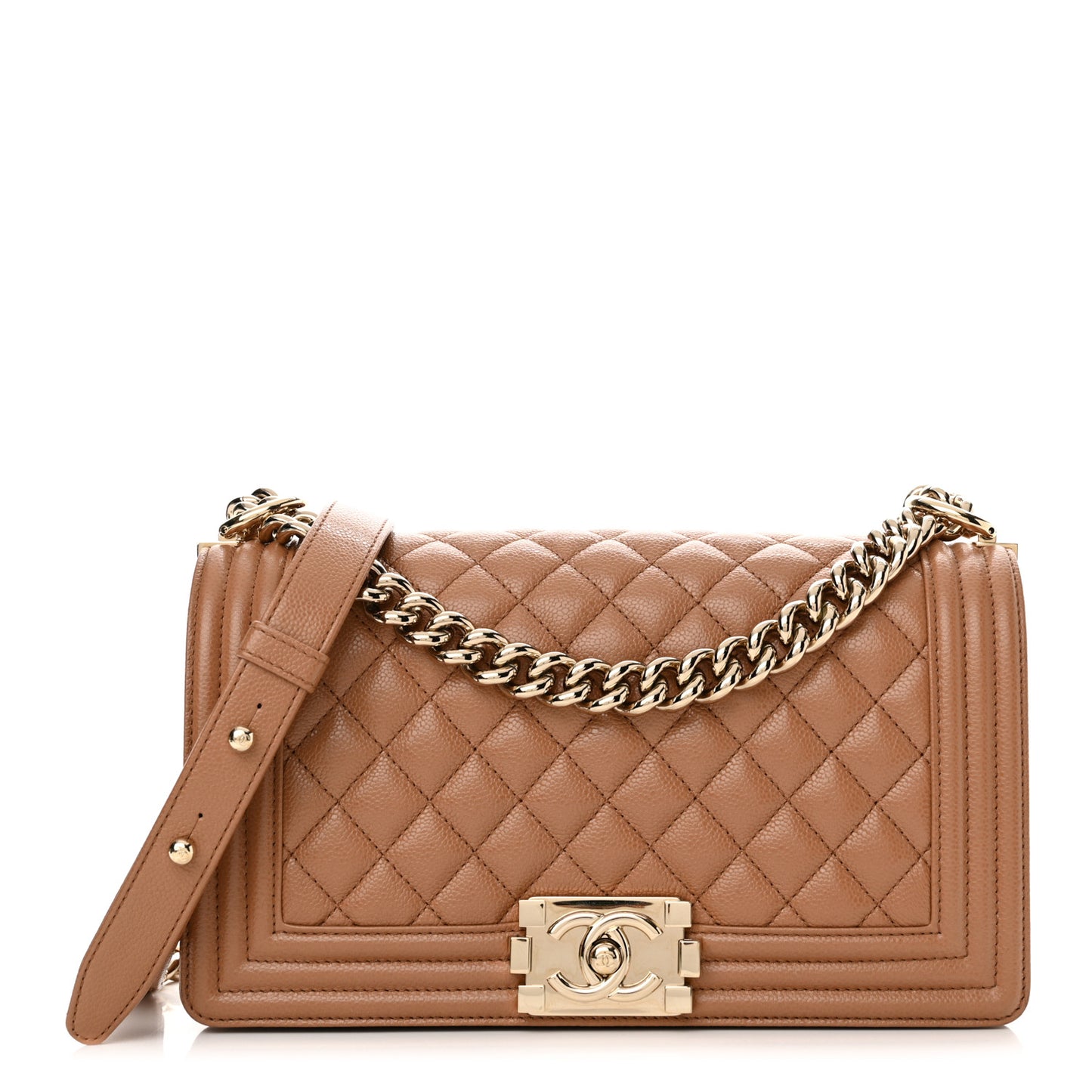 Caviar Quilted Medium Boy Flap Light Brown