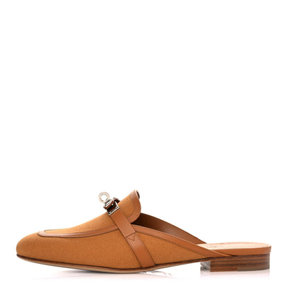 Hermes Cotton Canvas Calfskin Oz Mules 38 Naturel Beige Dore 1 of 9