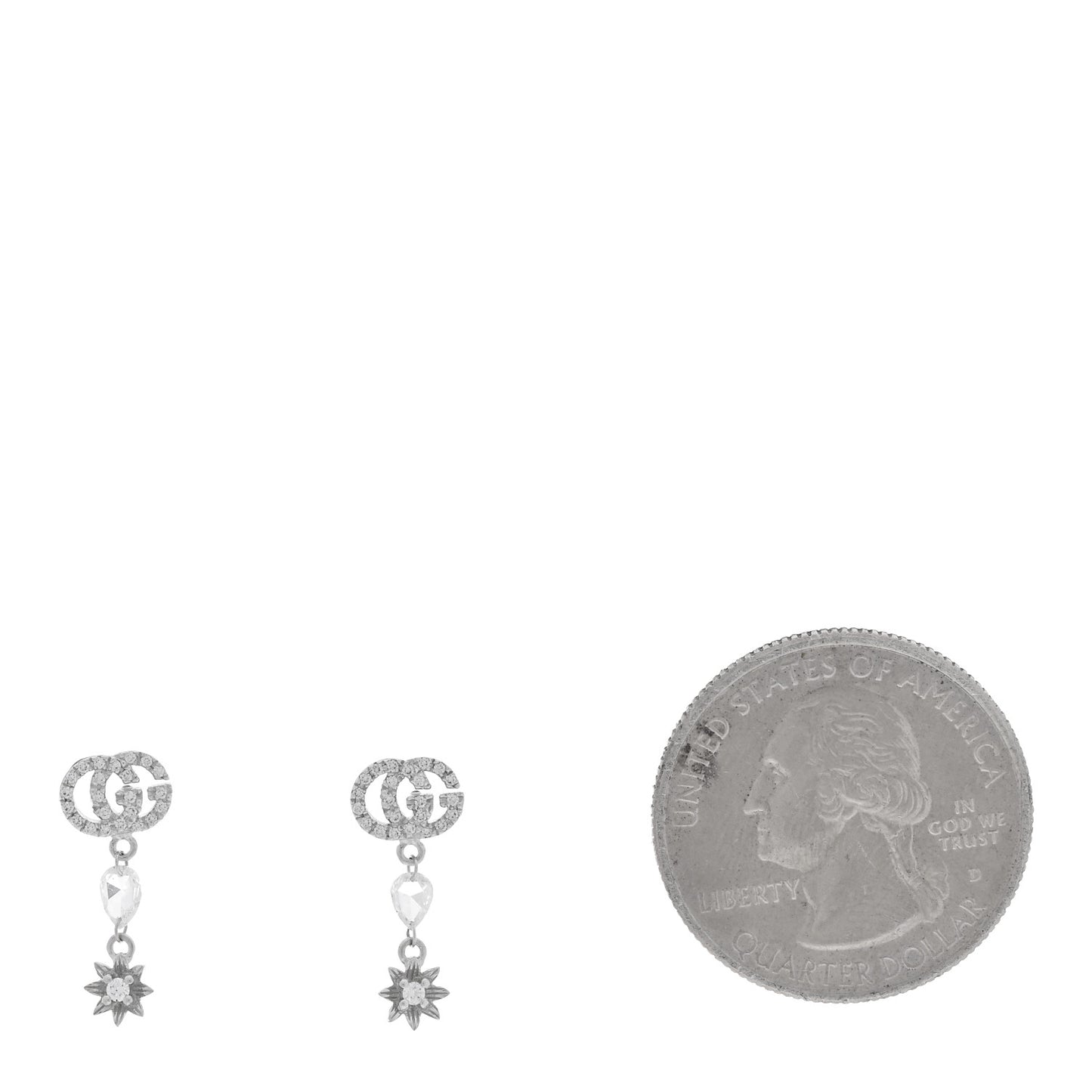 18K White Gold Diamond Double G Flower Drop Earrings