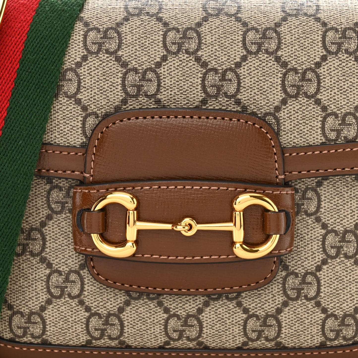 GG Supreme Monogram Web Mini Horsebit 1955 Shoulder Bag Beige Brown Sugar