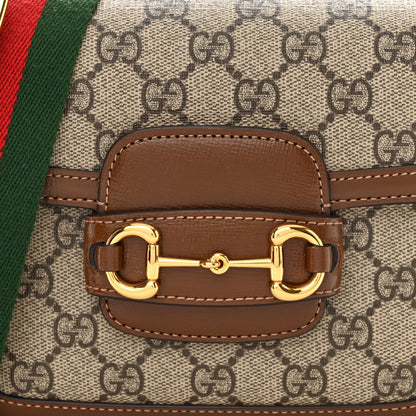Gucci GG Supreme Monogram Web Mini Horsebit 1955 Shoulder Bag Beige Brown Sugar 8 of 10