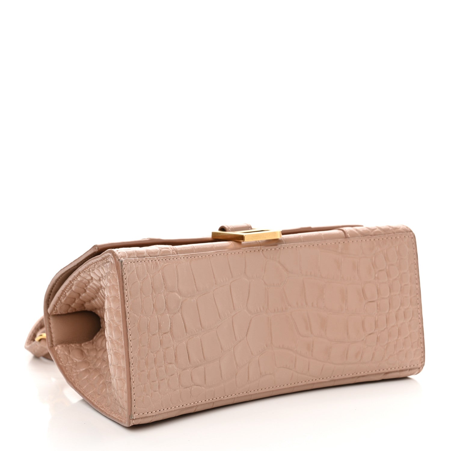 Balenciaga Shiny Calfskin Crocodile Embossed Small Hourglass Top Handle Bag Nude Beige 4 of 13