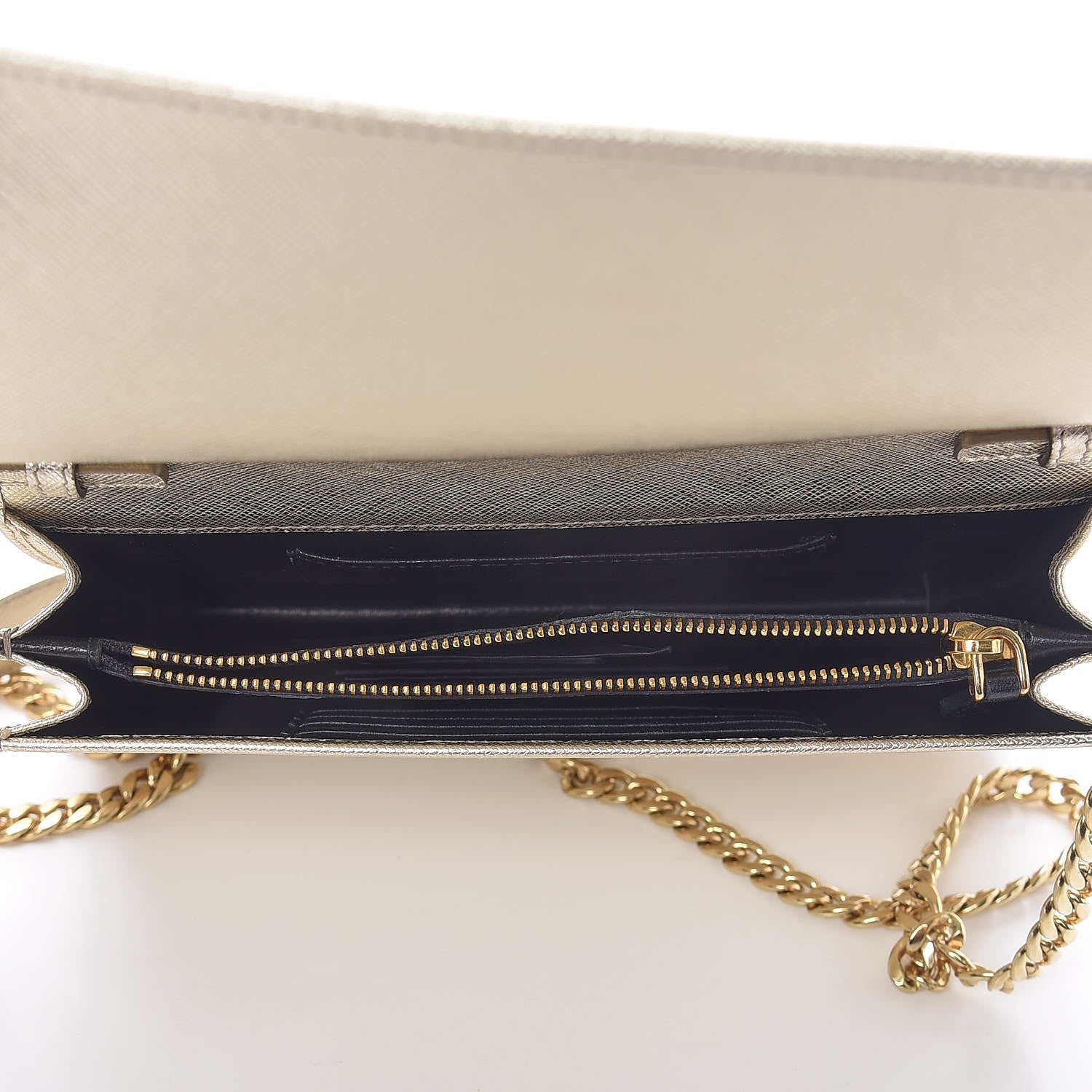 Prada Metallic Saffiano Lux Chain Wallet Pirite 7 of 10