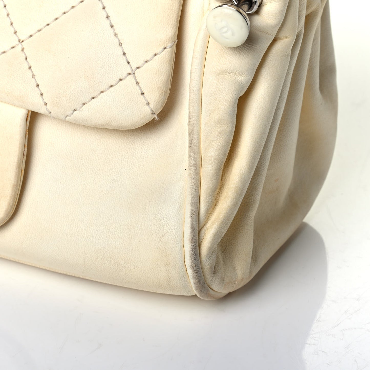Lambskin Quilted Chain Accordion Flap White