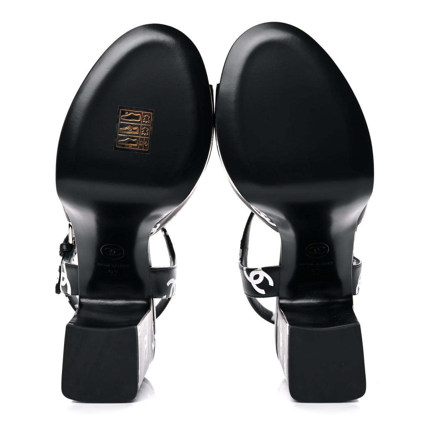 Printed Lambskin Coco Beach Platform Sandals 37 Black White