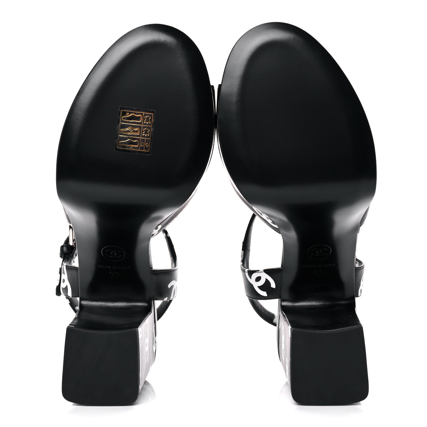 Chanel Printed Lambskin Coco Beach Platform Sandals 37 Black White 5 of 9