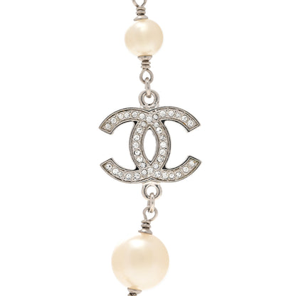 Chanel Crystal Pearl CC Long Necklace Silver 4 of 5