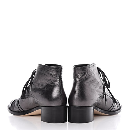 Chanel Metallic Calfskin CC Ankle Boots 40.5 Silver Black 15 of 16