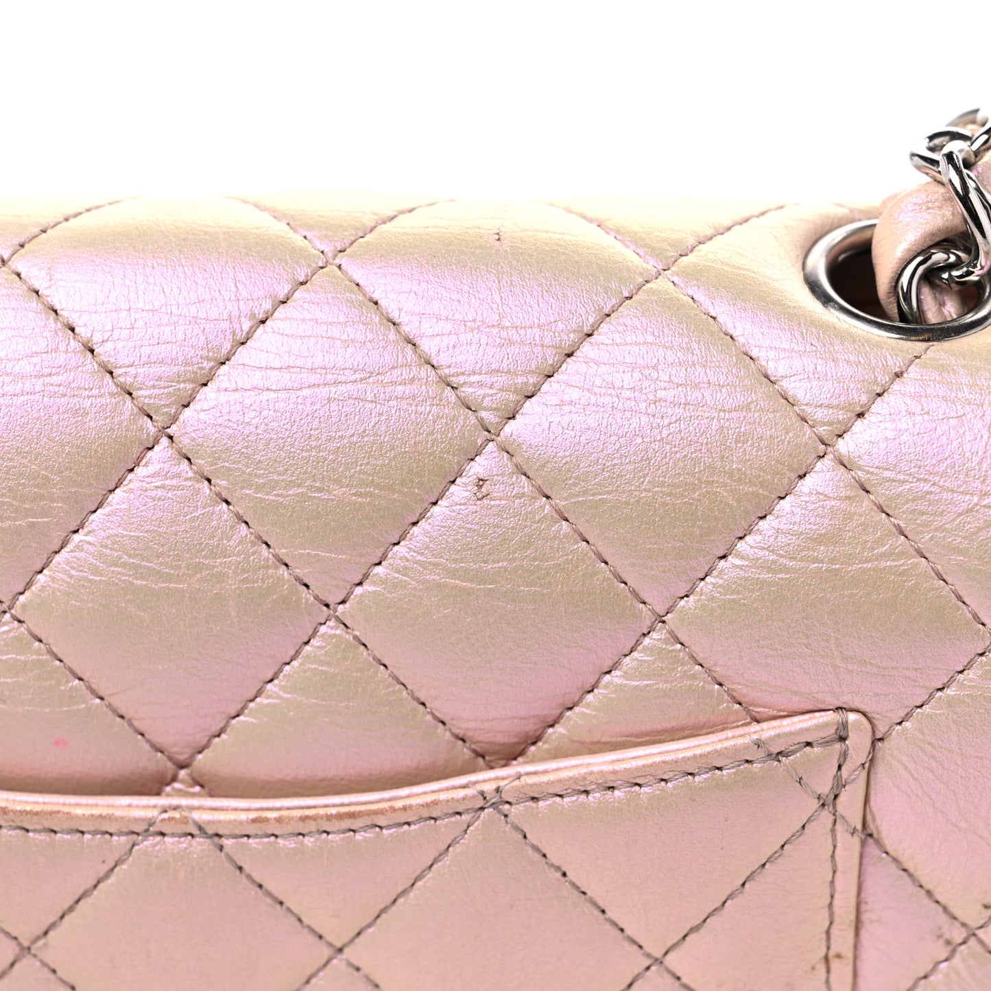 Iridescent Calfskin Quilted Mini Rectangular Flap Pink