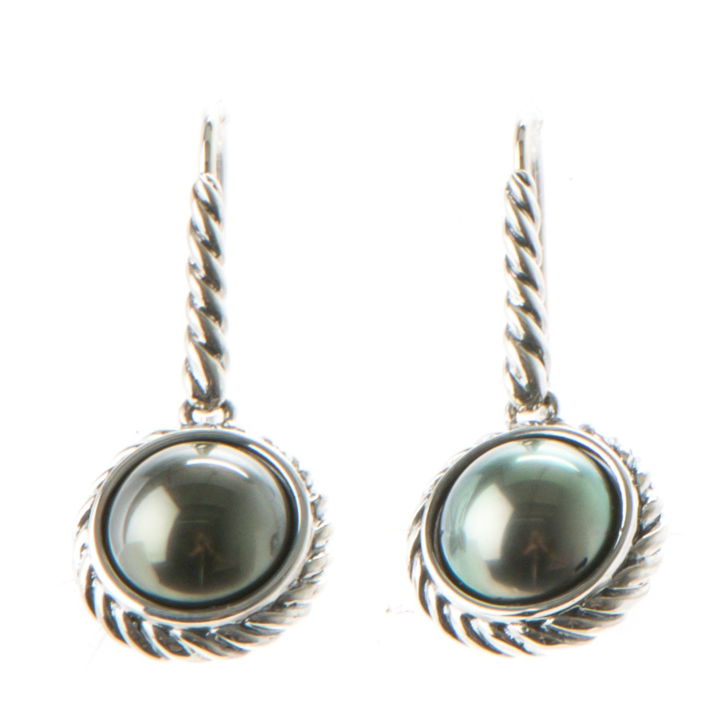 Sterling Silver Tahitian Pearl 9mm Cable Drop Earrings