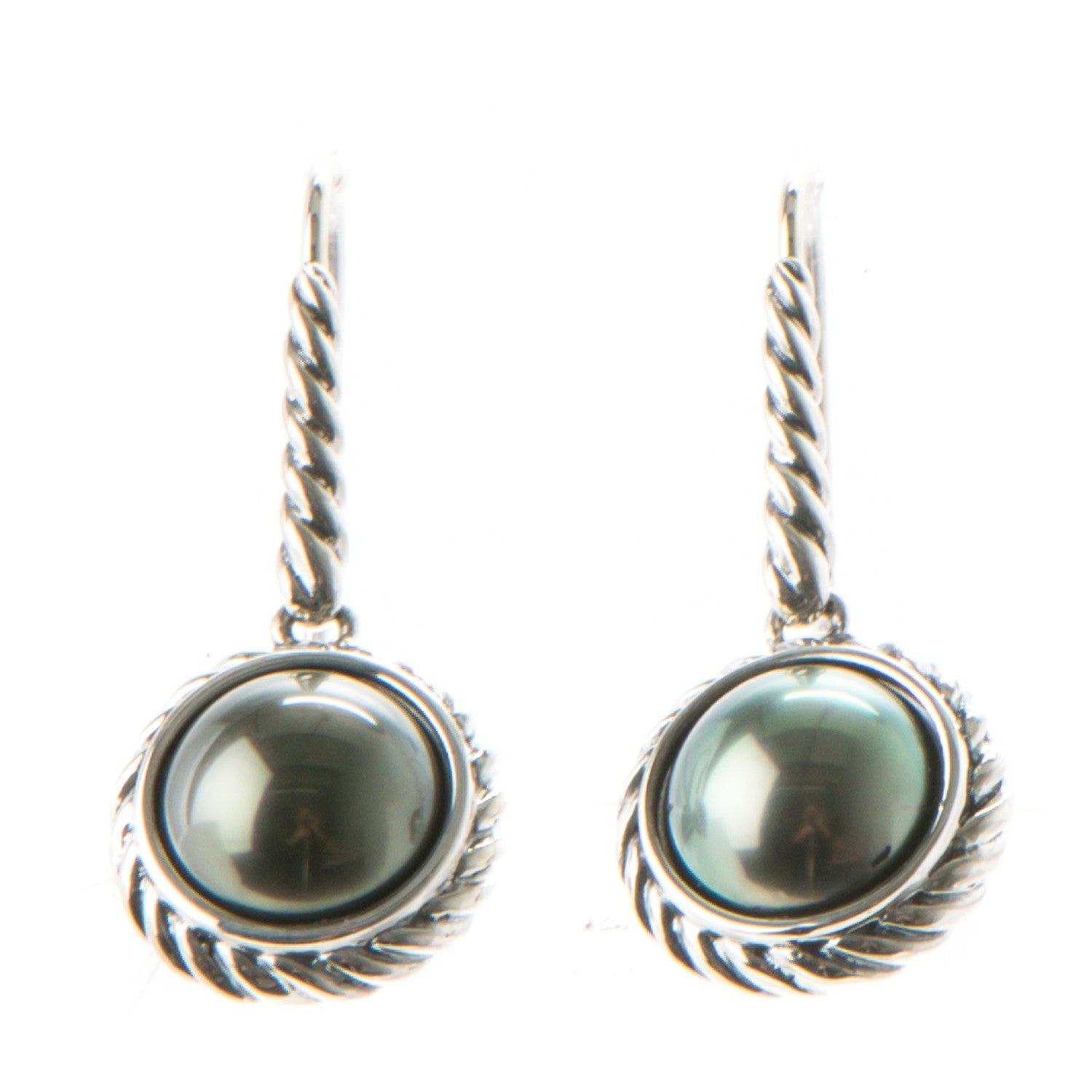 David Yurman Sterling Silver Tahitian Pearl 9mm Cable Drop Earrings 1 of 6