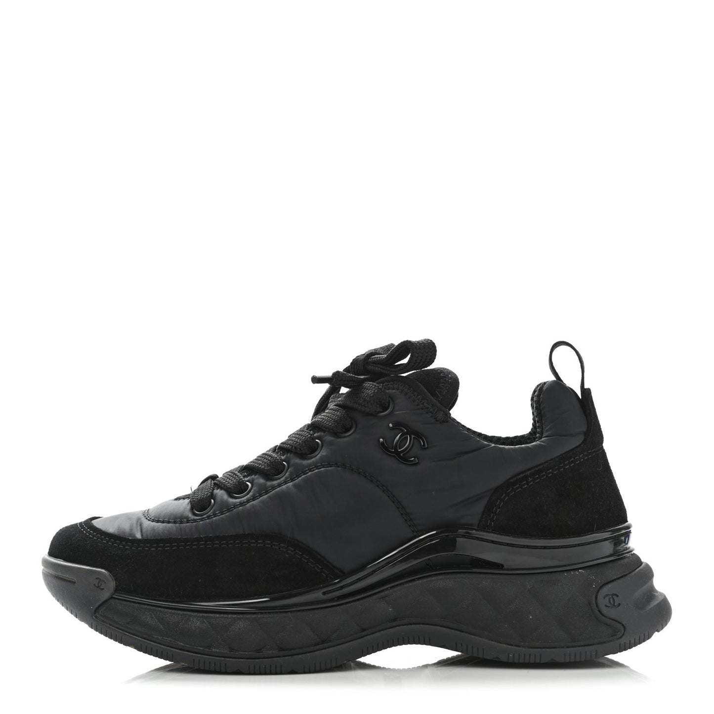 Nylon Suede Calfskin CC Sneakers 35 Black
