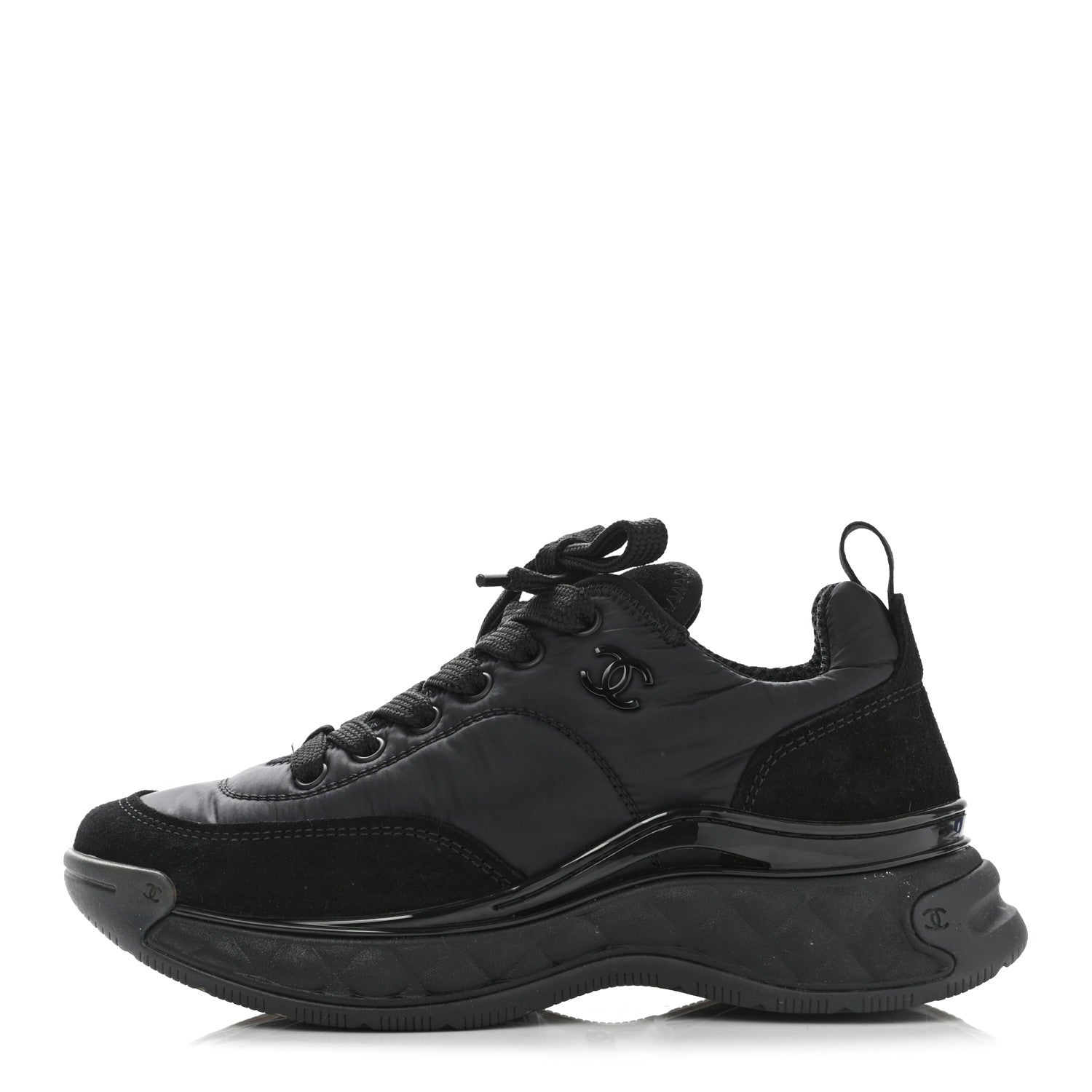 Chanel Nylon Suede Calfskin CC Sneakers 35 Black 1 of 11