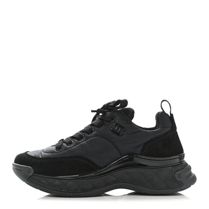 Chanel Nylon Suede Calfskin CC Sneakers 35 Black 1 of 11