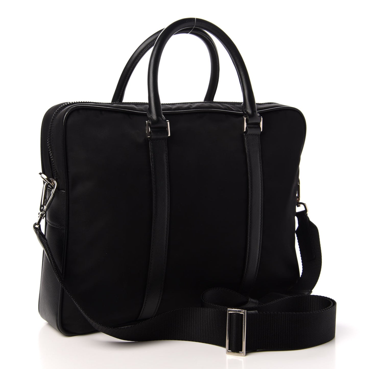 Tessuto Nylon Saffiano Metal Triangle Logo Work Bag Black