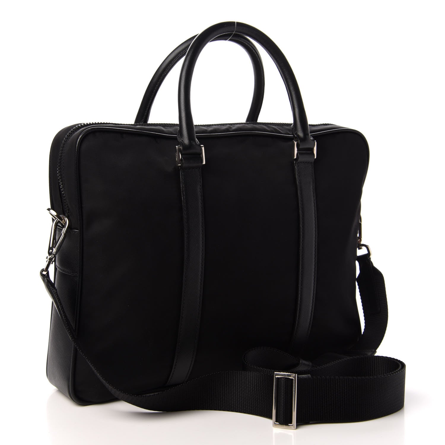 Prada Tessuto Nylon Saffiano Metal Triangle Logo Work Bag Black 3 of 8