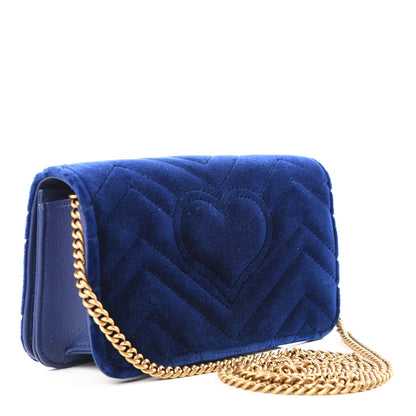 Gucci Velvet Matelasse GG Marmont Mini Bag Cobalt Blue 2 of 11