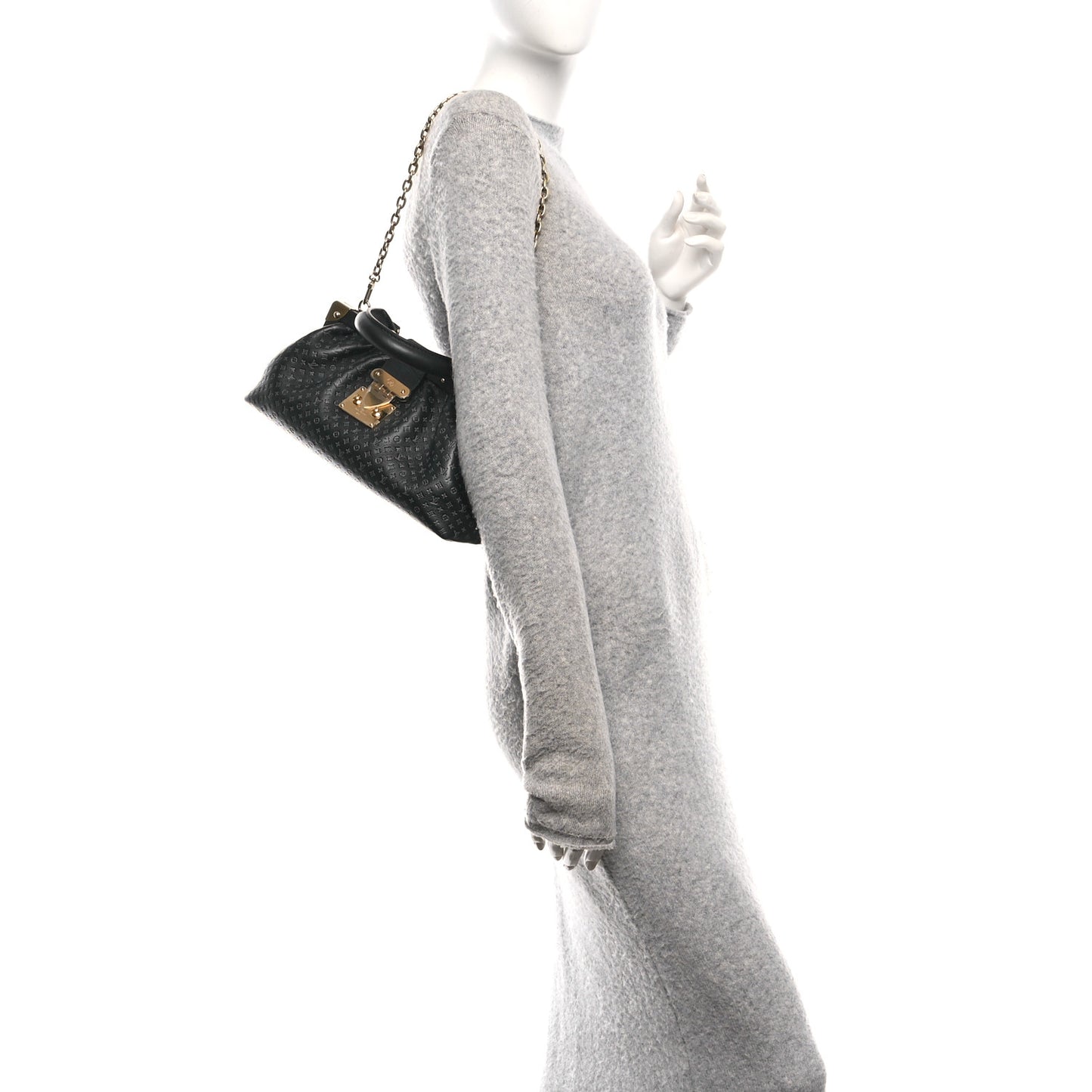 Calfskin Nanogram Embossed Clutch Black