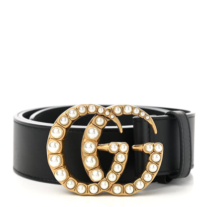 Gucci Moon Calfskin Pearl Double G 40mm Belt 90 36 Black Cream 1 of 3