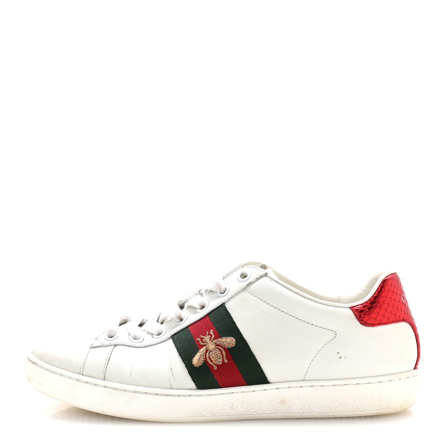 Calfskin Ayers Bee Embroidered Womens Ace Sneakers 37 White Green